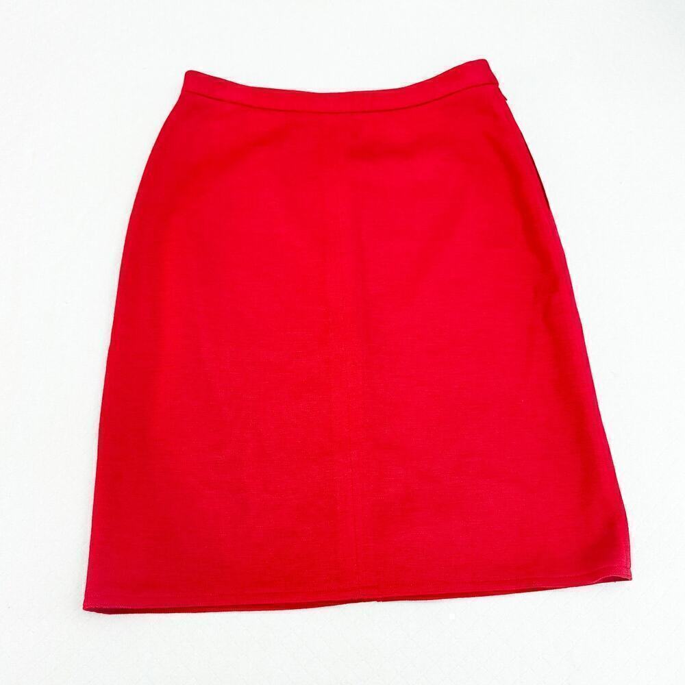 Sonia Rykiel 100% Wool Red Straight Pencil Skirt Back Bow France Size 6-8